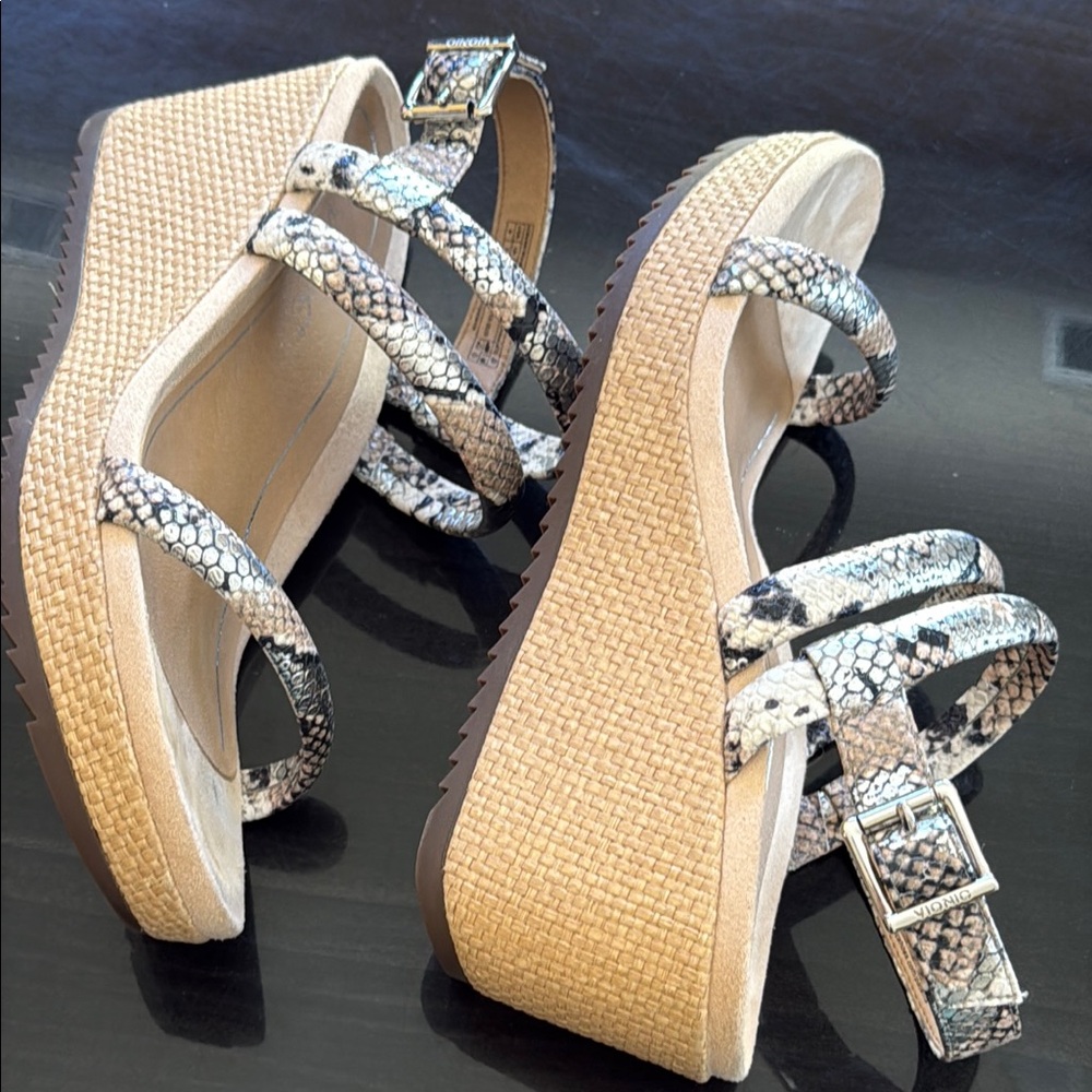 Vionic Kora Snake Print Leather Raffia Boa Strapp… - image 2